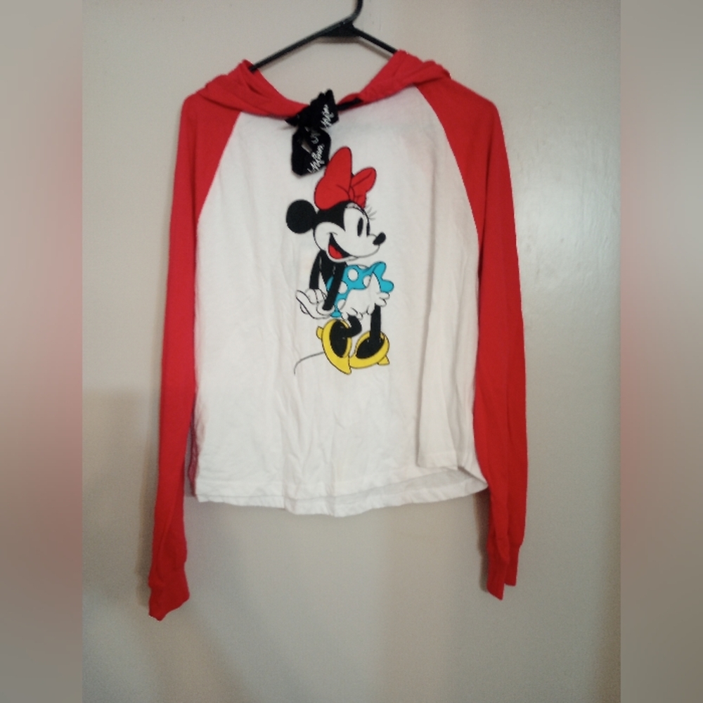 Disney Minnie Mouse Long Sleeve Hooded Shirt NWT
